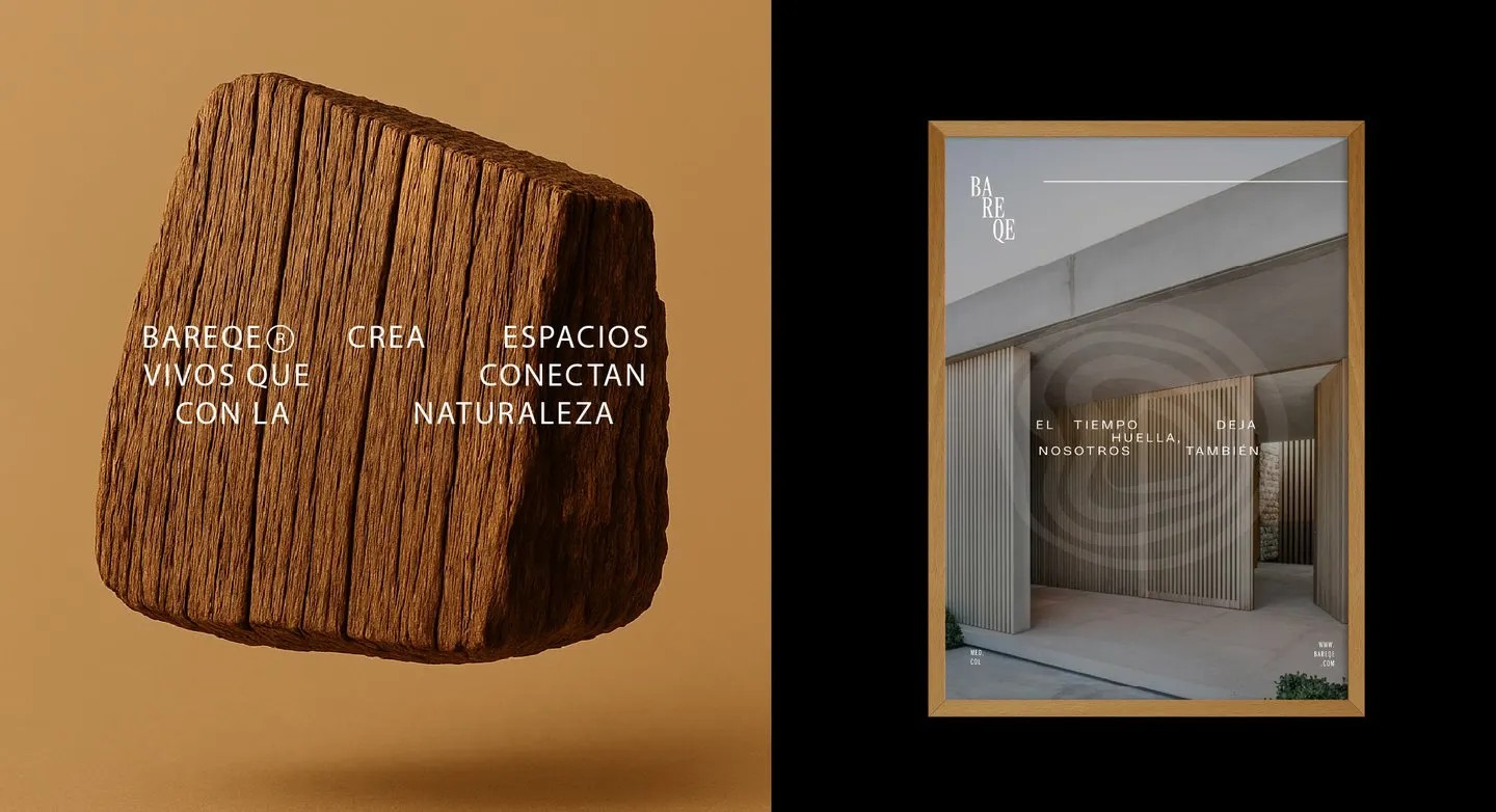Bareqe — textura de madera y aplicación de marca