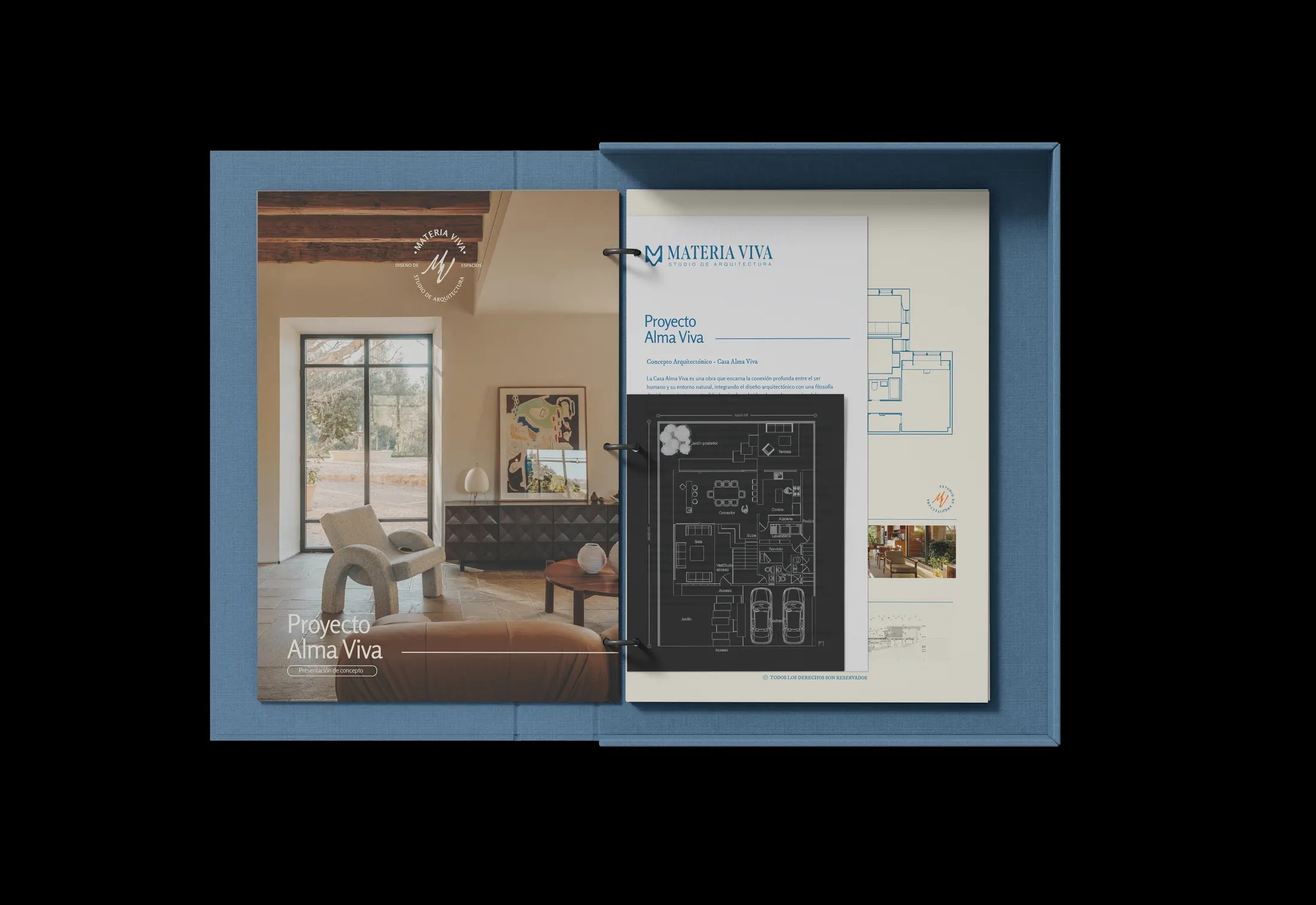 Materia Viva — mockup de carpeta corporativa