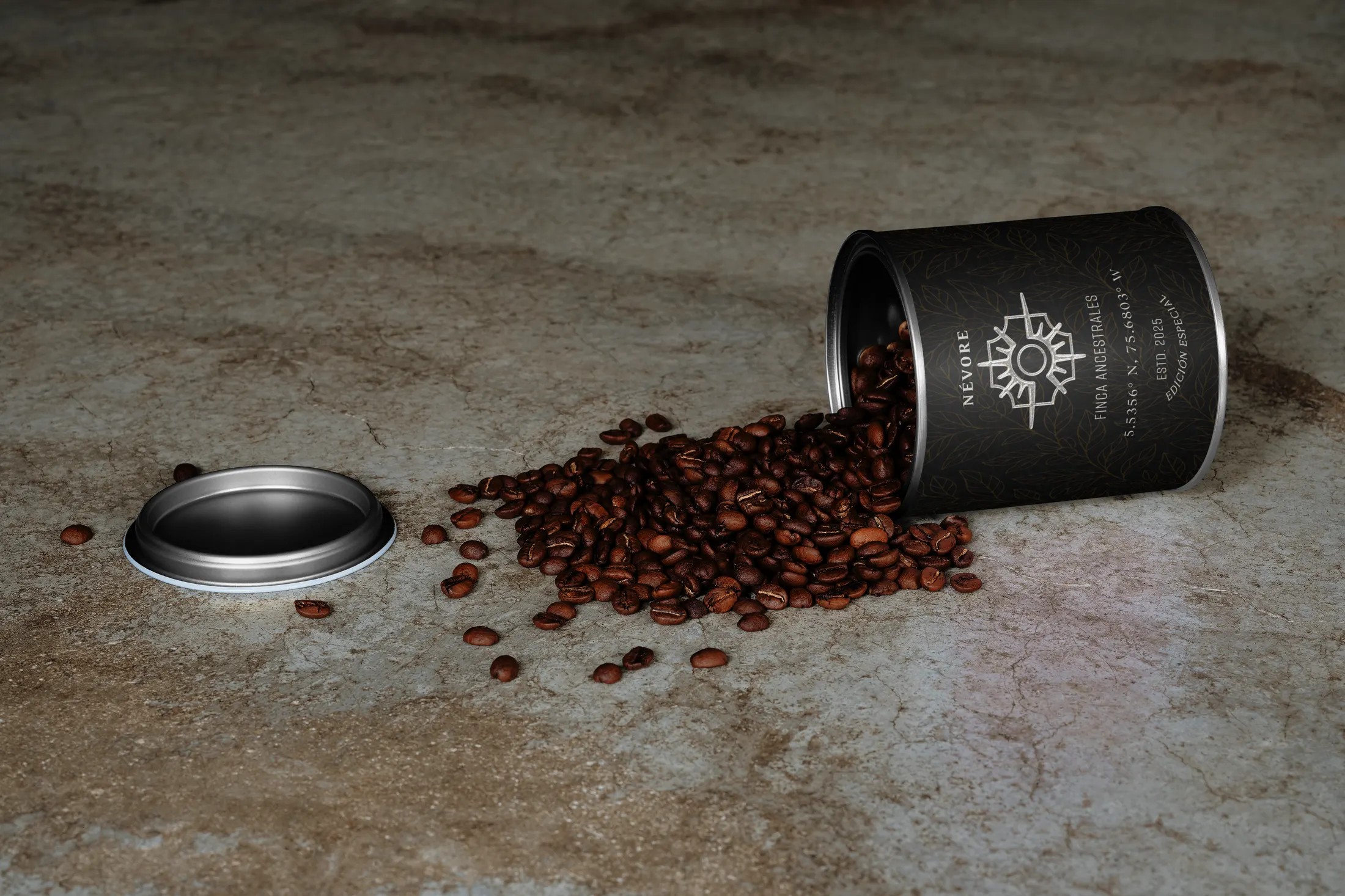 Névore — empaque de lata de café